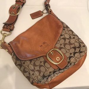 Coach Bleeker Tan Whiskey Signature Flap Braided